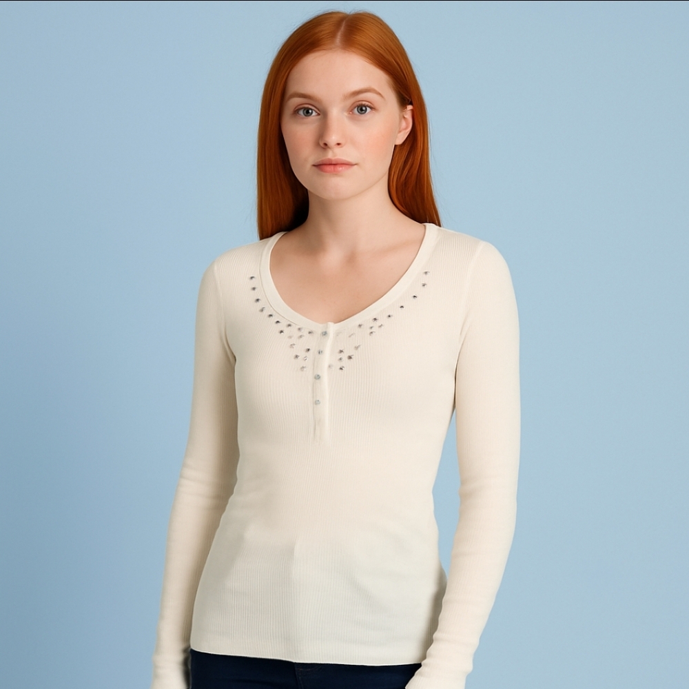 Aeropostale White Embellished Long Sleeve Tee Sz Lg